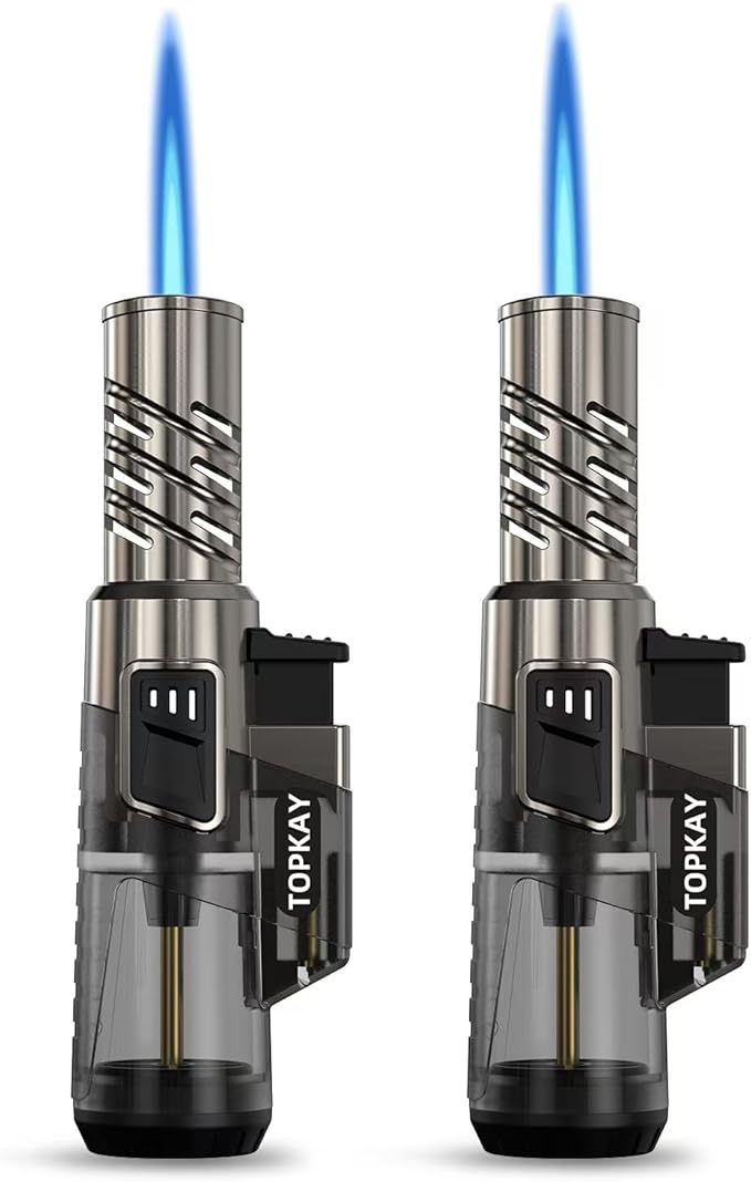 2 Pack Torch Lighter Jet Flame Butane Lighter Refillable Mini Torch Lighter for Candles Grill BBQ Fireworks Camping (NO PREFILLED)