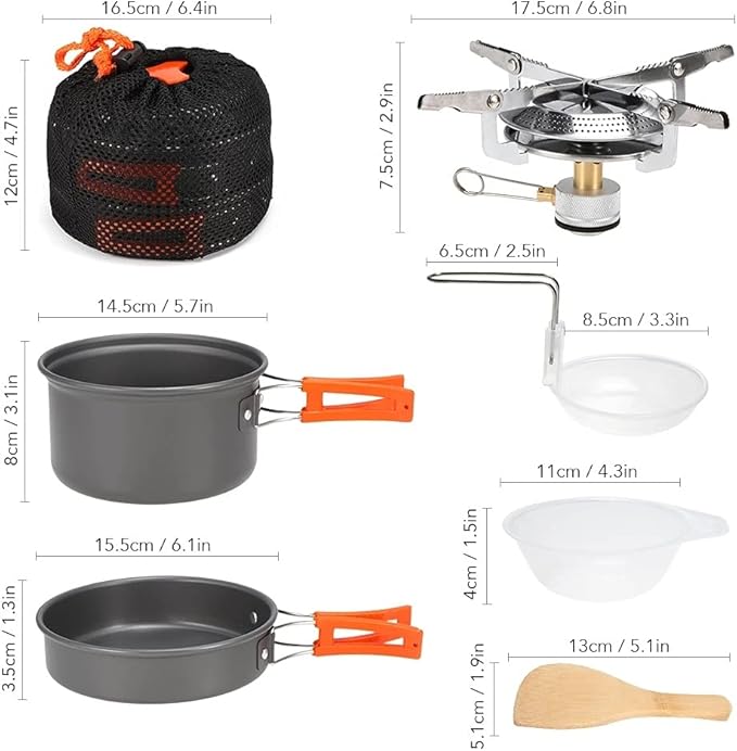 Lightweight Aluminum Alloy Camping Pot Hiking Picnic Tourist Tableware Set Outdoor Stove Pot Pan Plastic Bowl Outdoor Cookware(Color:E)