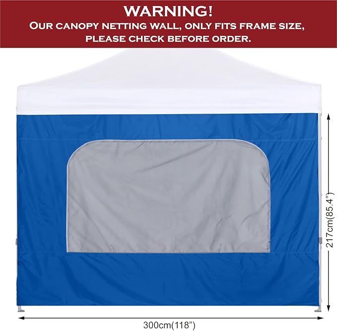 COOSHADE Instant SunWall 10x10 SideWall for Pop up Canopy Tent, 1 Pack Sidewall with Mesh Window Only, Blue
