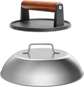 SafBbcue Round Cast Iron Smash Burger Grill Weight Press Tool & Griddle Steamer Melting Dome 12" Round Stainless Steel Basting Cover for Blackstone Griddle, Griddle Food Cover Dome for Flat Top Grills