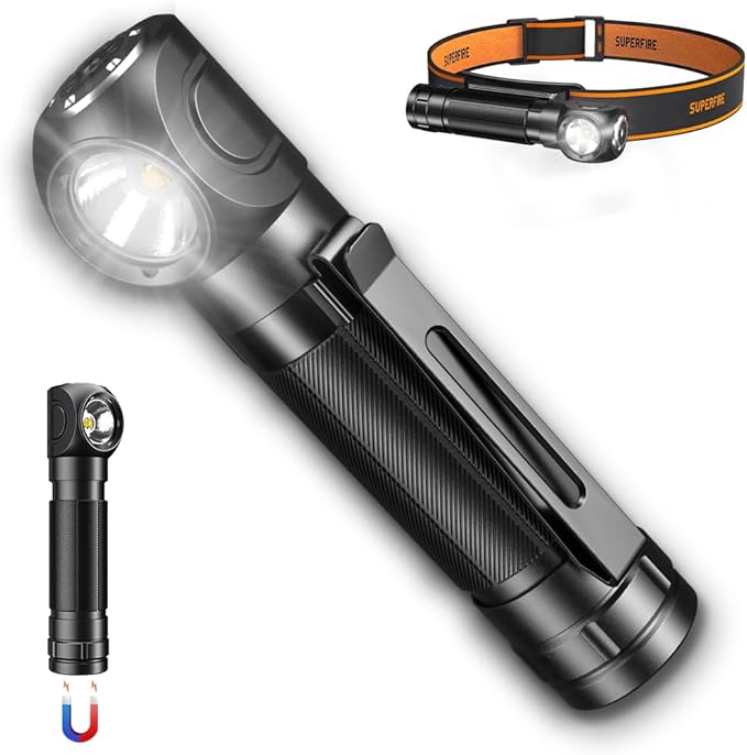 SuperFire Rechargeable Headlamp 1000 Lumens - Waterproof Hands-Free Light with 5 Modes & Magnetic Base | Gift for Men, Dads, Outdoorsmen | Camping, Hunting, Work, Emergency (TH04-S)