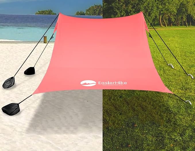 Beach Canopy Windproof Design, Sun Shelter UPF50+ Portable Family Tent with 6 Sandbags Anchors 8x8 FT 2 Pole Pop Up Outdoor Shelter for Beach, Camping, Fishing, Backyard