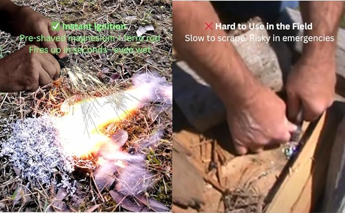 Magnesium Fire Starter Kit with Ferro Rod – Emergency Survival Gear with 12 Bags 99% Pure Magnesium + Waist Bag Waterproof Tin for Camping, Hiking, Bushcraft