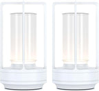 Portable Metal Table Lamp for Indoor/Outdoor ,Rechargeable Cordless LED Lamp, 3-Colour Infinitely Dimming Battery Powered Small Desk Lamp, Restaurant/Bedroom/Bar/Coffee/Camping Light (White Set of 2)