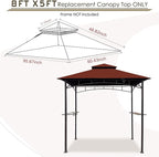 Grill Gazebo Replacement Canopy Roof – Hugline 5x8 Outdoor Grill Shelter Canopy Top Double Tiered BBQ Tent Cover Fit for Model L-GG001PST-F (Burgundy)