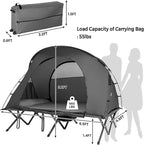 Tangkula 2-Person Tent Cot, 4-in-1 Folding Tent with Waterproof Rainfly, Self-Inflating Mattress & Roller Carrying Bag, Portable Off Ground Elevated Tent with Shoe Storage Pocket & Lamp Hook