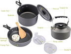 9 Pcs Camping Cookware Set Outdoor Non-Stick Cooking Backpacking Pots Teapots Bowls Set Mess Kit Hiking Picnic Tableware Equipment