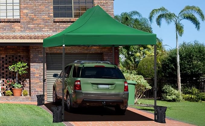 Yaheetech Heavy Duty Pop Up Canopy Tent, 10x15 Commercial Instant Shelter Tent, Outdoor Adjustable Canopy with Wheeled Bag, 4 Sandbags & 8 Stakes, Dark Green
