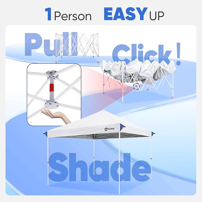 Sekey 10x10 Pop Up Canopy with One Push Setup-Easy Up Canopy with 99% UV Blocking - Instant Outdoor Sun Shade for Events, Parties, Camping- Commercial Gazebo with Weight Bags,Wind Proof&Waterproof