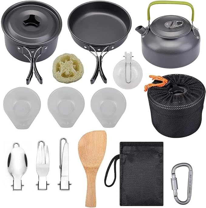 Portable Camping Cookware Set, Camping Cookware Kit, Outdoor Cooking Equipment Tableware Kit Kitchen Utensils Hiking Picnic Self-Driving Supplies for Camping, Hiking, Picnic