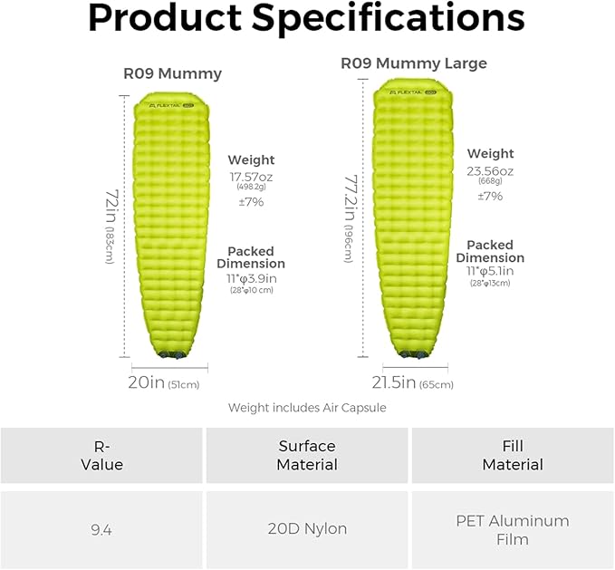 FLEXTAILGEAR Portable Sleeping Pad with Electric Air Pump, 9.4 R-Value Self Inflating Sleeping Pad, Ultralight Air Mattress for Camping, Backpacking, Hiking, Travel