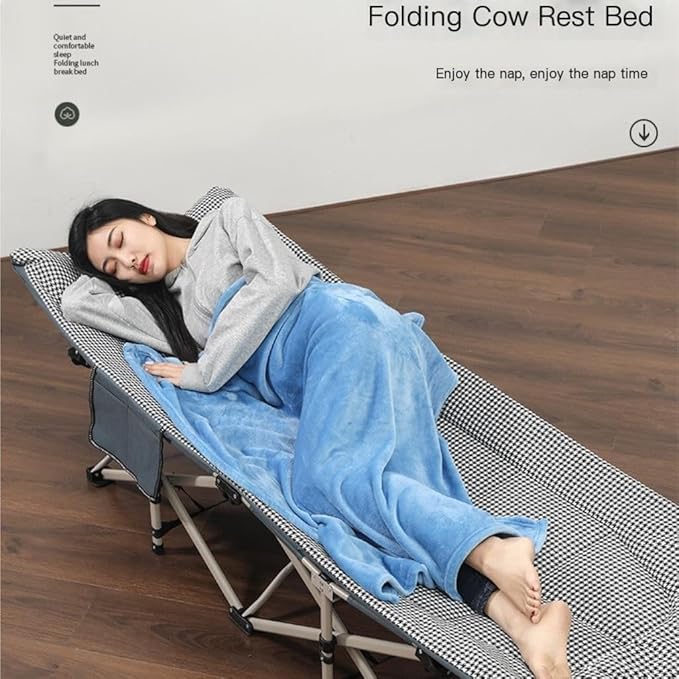 Cotton Linen Fabric Camping Cot for Adult, Comfortable Guest Bed with Headrest, Portable Folding Bed for Sleeping 190 * 70 * 37CM
