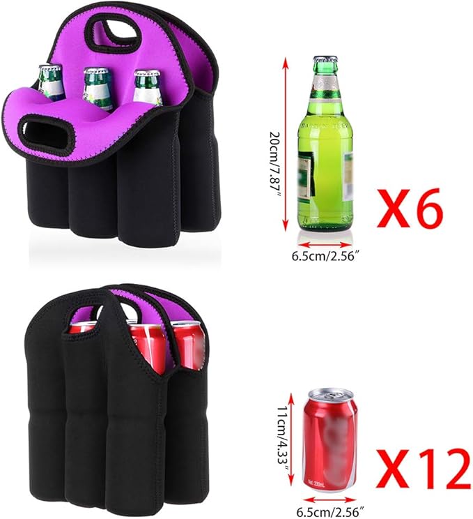 Hipiwe 6 Pack Beer Cooler Tote Bag, Extra Thick Neoprene Beer Bottle/Can/Beverage Carrier, Insulated Feeding Bottles Tote Sleeve