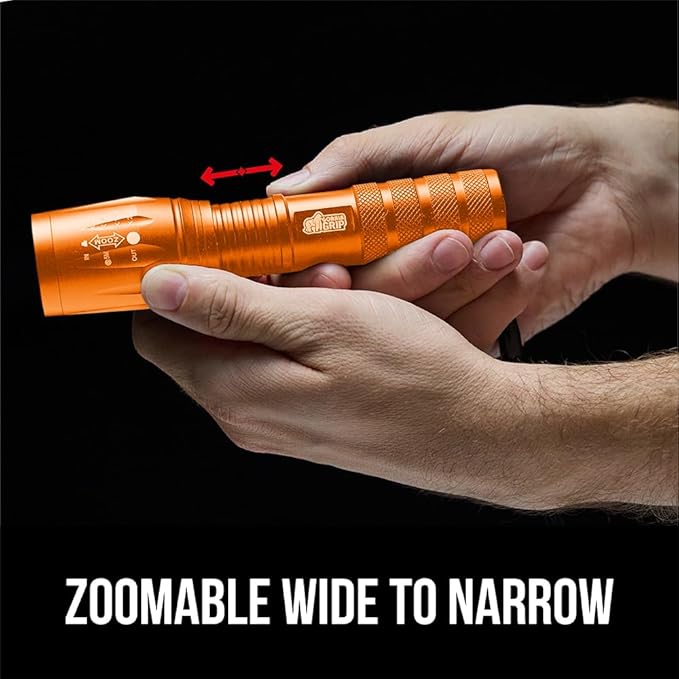 GORILLA GRIP Powerful LED Tactical Flashlight, 750 FT High Lumens 5 Adjustable Modes, Water Resistant, Ultra Bright Zoom Flashlights, Small Mini Flash Light, Camping, Night Dog Walking, Orange