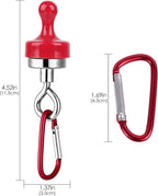 4Pcs Heavy Duty Magnetic Hooks - Aluminum Alloy Camping Hooks with Adjustable Carabiner and Loop for Outdoor Hanging, Tent Accessories (Red)