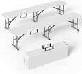 6 Foot Folding Bench, Portable Plastic Folding Bench Seat, Foldable Seat for Indoor Outdoor Picnic Camping Dining, Soccer Garden Multipurpose Entertaining Activities, White, 2 Pack