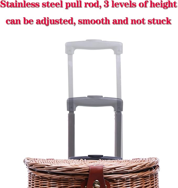 Outdoor Camping Picnic Basket Hand Lever Type Multi-Function Rattan Basket with Rollers Insulation Tableware Storage Box for Outdoor Picnic