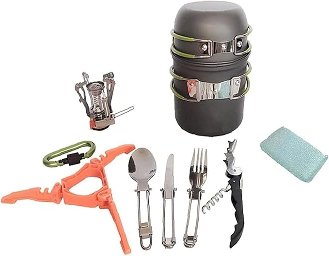 Camping Cookware Kit Camping Pot Outdoor Cooking Set Mountaineering Backpacking Tableware Utensils Kit Foldable for Travel Hiking Picnic