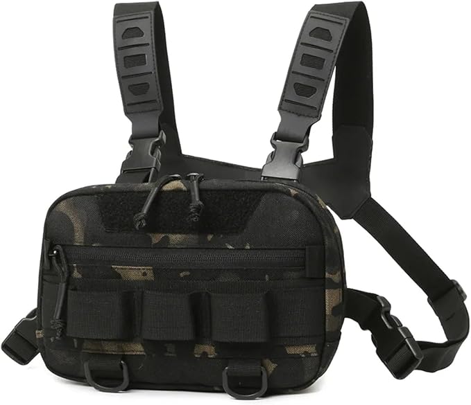 Genérico Tactical Chest Rig Backpack Camping Recon Kit Bag Vest Front Pouch Daypack,Compatible For Hiking Fishing Lure(Black CP)