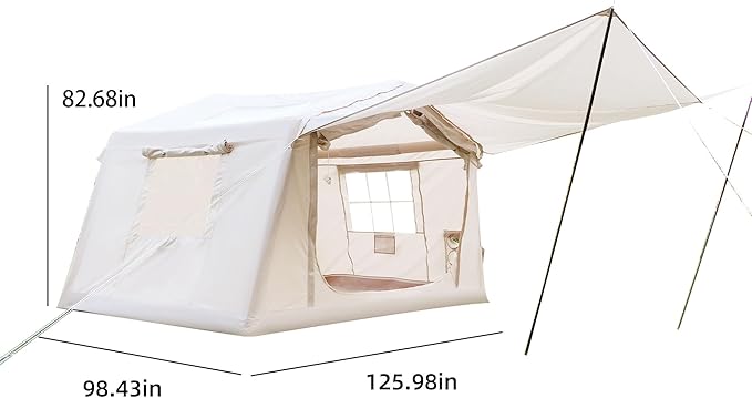 KEIKI Oxford Hot Tent for Camping, 2/3/4/6/8 Person Large Inflatable Tents w/Detachable Canopy, 4 Season Waterproof Tent for Hike Backpacking, Stove Jack AC Port, Mesh Doors Windows, Pump, Easy Setup