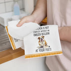 2Pcs Funny Dog Kitchen Towels 24x14 Inch, Cute English Bulldog Waffle Weave Dish Towels for Kitchen Home, White Absorbent Microfiber Hand Tea Towel, English Bulldog Gifts for Women Dog Lovers