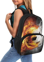 Lunch Backpack for Women Men Work, 17 Inch Insulated Cooler Backpack with Lunch Compartment All In One Meal Bag, Boys School Daypack Bookbag for Travel Casual Office, Fire Flame Soccer