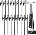 Tent Stakes and Hammer Set, 16 Pack 8in Heavy Duty Forged Steel Tent Stakes + 12in Heavy Duty Camping Hammer + Storage Pouch, Available in Rocky Place