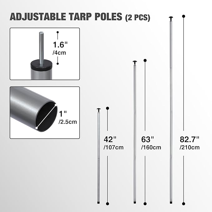 REDCAMP Heavy Duty 82in Adjustable Tent Poles Set of 4, Portable Telescoping Iron Thickened Camping Tarp Poles for Canopy, Rain Awning, Shelter, Backpacking Hiking, 4 Sections