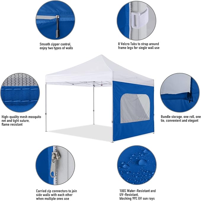 COOSHADE Instant SunWall 10x10 SideWall for Pop up Canopy Tent, 1 Pack Sidewall with Mesh Window Only, Blue