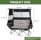 Nice C Heated Double Camping Chair with Canopy, Heated Outdoor Sports Folding Chair with Battery, Portable Padded Umbrella Chairs with Shade, Cup Holder, Cooler Bag, Loveseat for Lawn, Outdoors