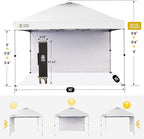 CROWN SHADES 10x10 Pop Up Canopy with 1 Side Wall - Beach Tent with One Push Setup - Outdoor Sun Shade for Events, Parties, Camping - Gazebo with STO-N-Go Cover Bag (White)