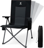 EVER ADVANCED Reclining Camping Chairs for Adult Lightweight, Folding Recliner Chair with Adjustable Back, 4-Level Lounge Chairs, Portable Lawn Chairs for Patio Balcony, Supports 350lbs Black