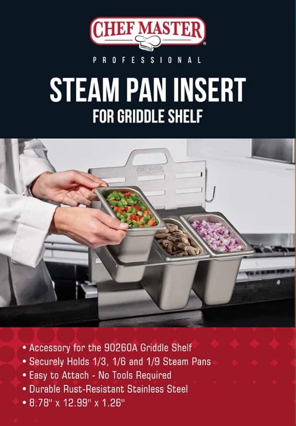Chef Master Steam Pan Insert & Adjustable Griddle Shelf Set – Organizer & Condiment Holder for Utensils, Ingredients & BBQ Cooking - Grill Accessories for Outdoor Grill - 90260 & 90316