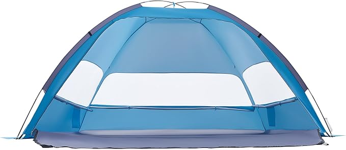VEVOR Beach Tent Sun Shelter for 4 Person, UPF 50+ Protection, Portable Sun Shade Beach with Carrying Bag & Sand Pockets, Lightweight and Easy Setup Beach Umbrella for Camping Fishing Outdoor Picnic