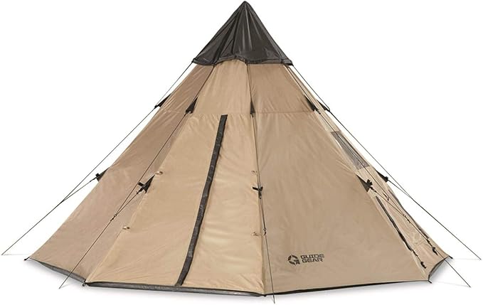 Guide Gear 10' x 10' Teepee Tent for Adults Outdoor Camping, 2-Person, Instant Easy Set-Up Waterproof 4-Season Tents for Backpacking, Hiking