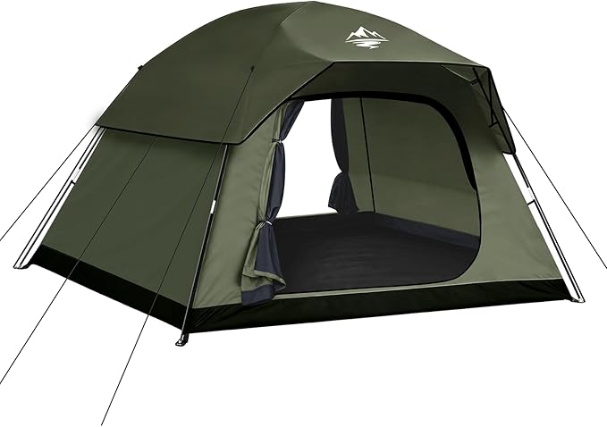 Tents for Camping 4 Person with 2 Doors and Rainfly, Camping Tents Waterproof Windproof, Large Mesh Ventilation, Easy Setup Windproof Family Tent for Outdoor Camping Hiking Backpacking