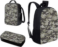 Horeset Grey Camo Print Backpack Set for Boys with Lunch Bag Pencil Case, Primary School Bookbag Casual School Bag Sports Rucksack Daypack 3-in-1 Fit Sports Travel Outdoor