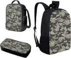 Horeset Grey Camo Print Backpack Set for Boys with Lunch Bag Pencil Case, Primary School Bookbag Casual School Bag Sports Rucksack Daypack 3-in-1 Fit Sports Travel Outdoor