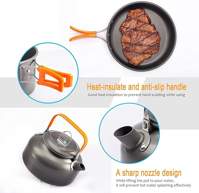 MDybf Small teapot Combo Set Pot Camping Combo Set Pot Tableware Portable Outdoor cookware Pot Hard softened Aluminum