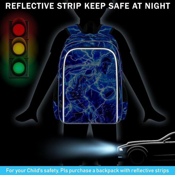 17" Basketball Backpack for Boy, 3Pcs Lightning Bookbag for Elementary Preschool Kindergarten, Kids School Backpacks with Lunch Box (Blue)