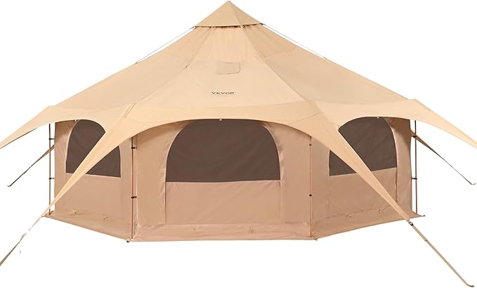 VEVOR Canvas Tent Bell, Yurt 4 Seasons for Camping with Stove Jack, Breathable Holds up to 4 People, Family Camping Outdoor Hunting Party