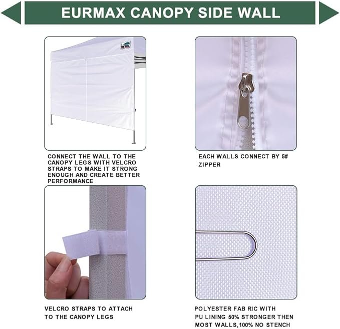 Eurmax USA Instant Canopy SunWall Canopy Middle Zipper Wall for Easy Entry and Exit Sidewall for Pop Up Canopy Tent,1 Pack Sidewall Only (10Ft×5.6Ft,Ivory White)