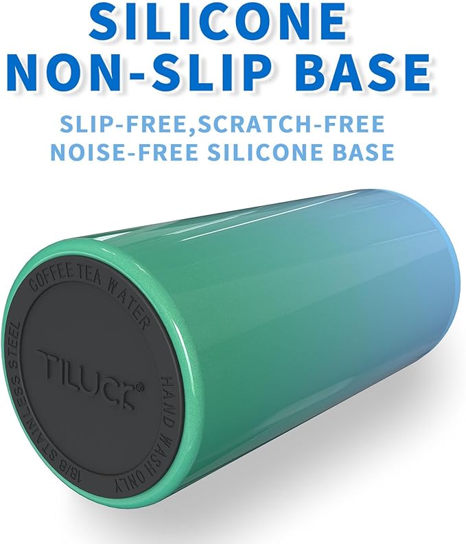 TILUCK Skinny Can Cooler for Slim Beer & Hard Seltzer, Stainless Steel, Doucle-Walled Stainless Steel Insulated Slim Cans, Standard 12 oz (Teal Gradient-NEW)