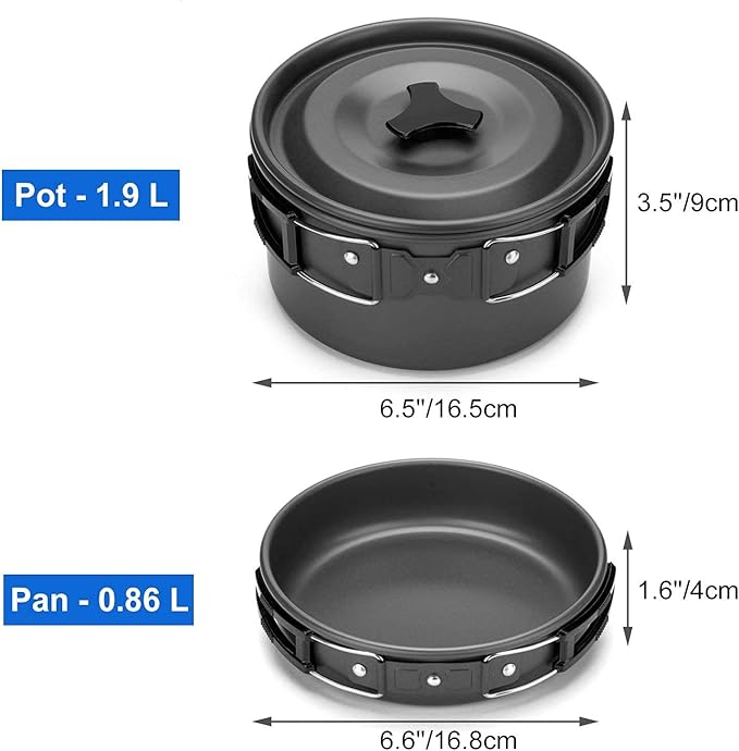 Odoland Bundle – 2 Items 12pcs Camping Cookware Mess Kit with Mini Stove and 25pcs Stainless Steel Utensils Camping Tableware Kit for Backpacking, Outdoor Camping Hiking and Picnic