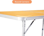 Camping Folding Table with Adjustable Height, 6ft Folding Portable Camping Table, Durable Aluminum Frame, RV Dining Tables, Grill, DJ, BBQ, Dining, Picnic, Cooking, Beach, Garden, Wood Grain Color