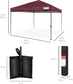 Best Choice Products 12x12ft Pop Up Canopy Tent, Outdoor Shade, 1 Person 1 Minute Set Up, Carry Case, 4 Weight Bags - Burgundy