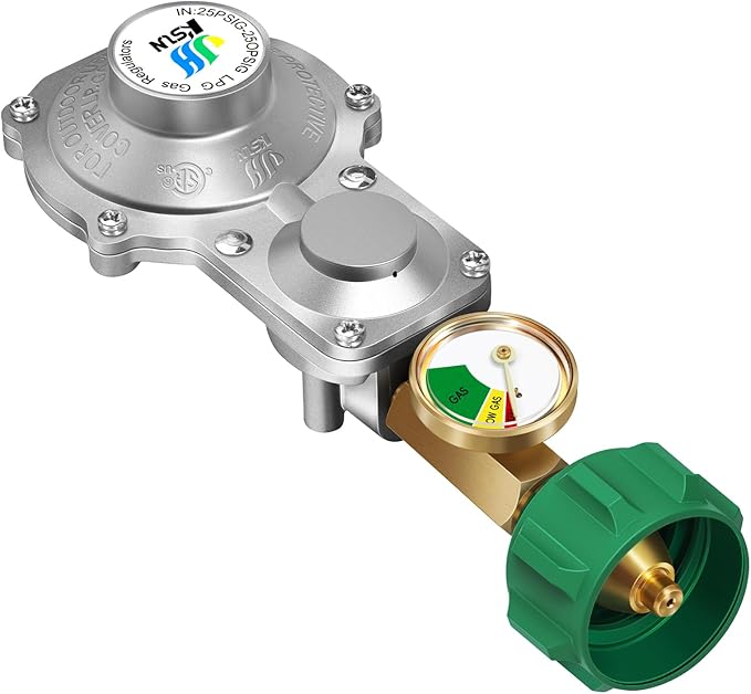 GasSaf 2 Stage Propane Regulator with Gauge for RV, Generator, Camp Stove, Gas Grill, Heater - CSA Certified