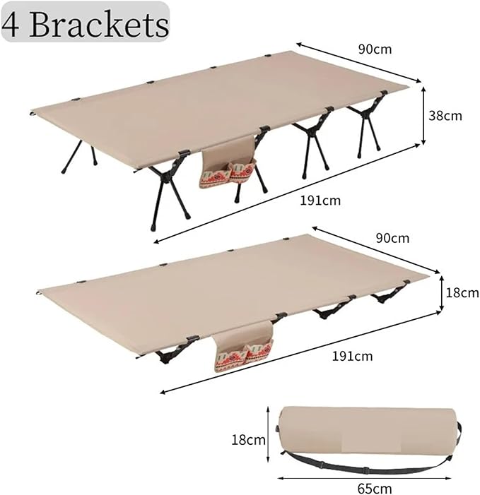 Folding Camping Cot Camping Bed Aluminum Alloy Folding Ultra-Light Lightweight Outdoor Camping Tent Break 4/3pcs Rods(90 cm Khaki B)