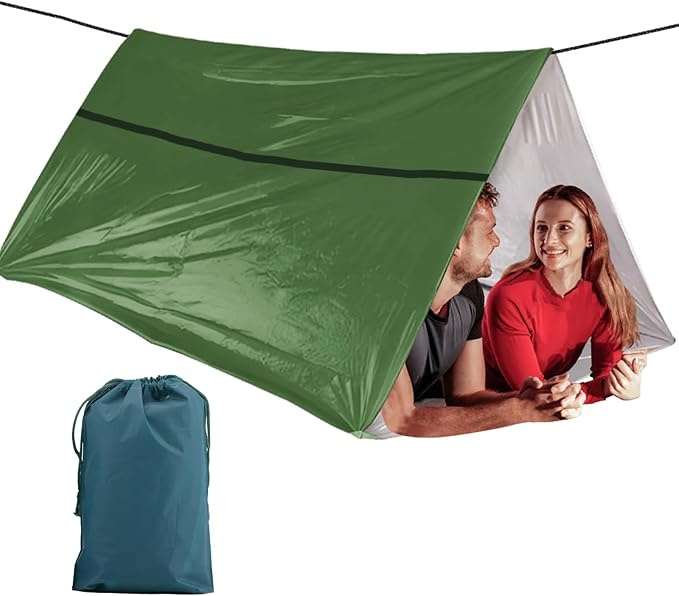 1-Pack Survival Life Tent - 1Person Mylar Shelter, Tube Tent with Paracord, All-Weather for Camping, Hiking, Survival Kits-Yellow