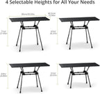 Anbte 3ft Roll Up Camping Table Max 27.5", 4 Adjustable Heights Aluminum Camping Table Foldable Waterproof with Carrying Bag, Lightweight, for Garden Picnic Outdoor Travel Beach, 35” X 16”, Black